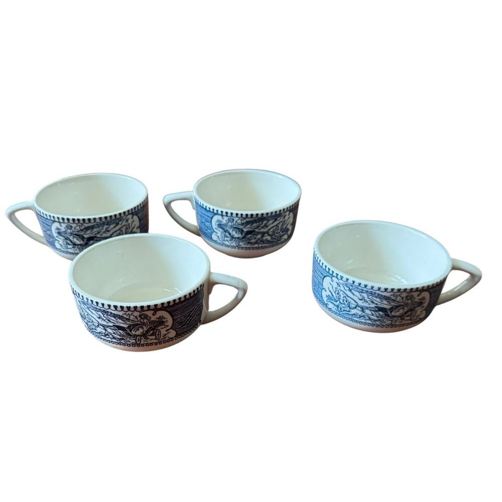 Royal Currier and Ives Girl on Horse Carriage Farm Cups Tea Coffee Vintage Retro
